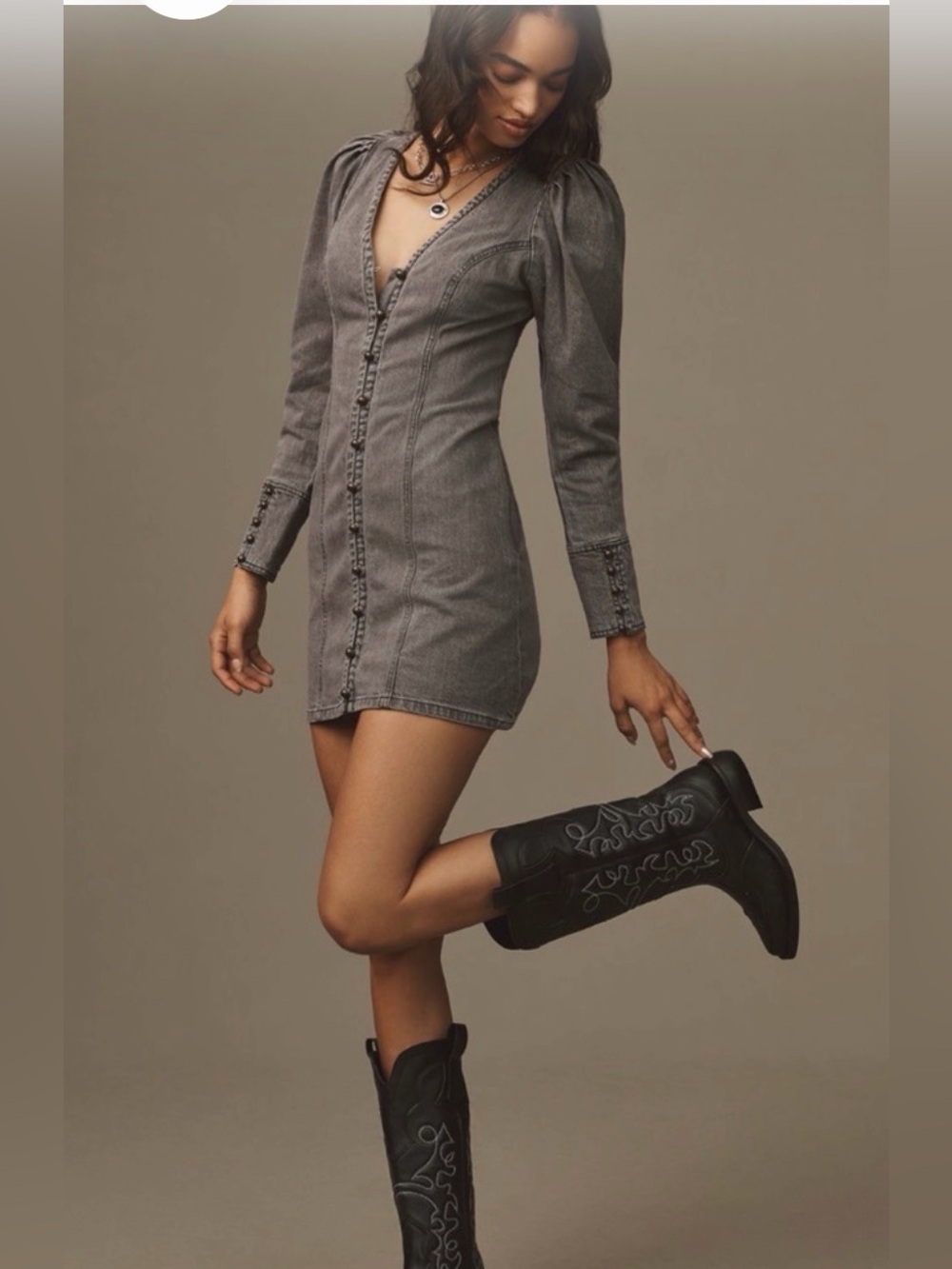 Nwt pilcro Button-Front Grey Denim Mini Dress